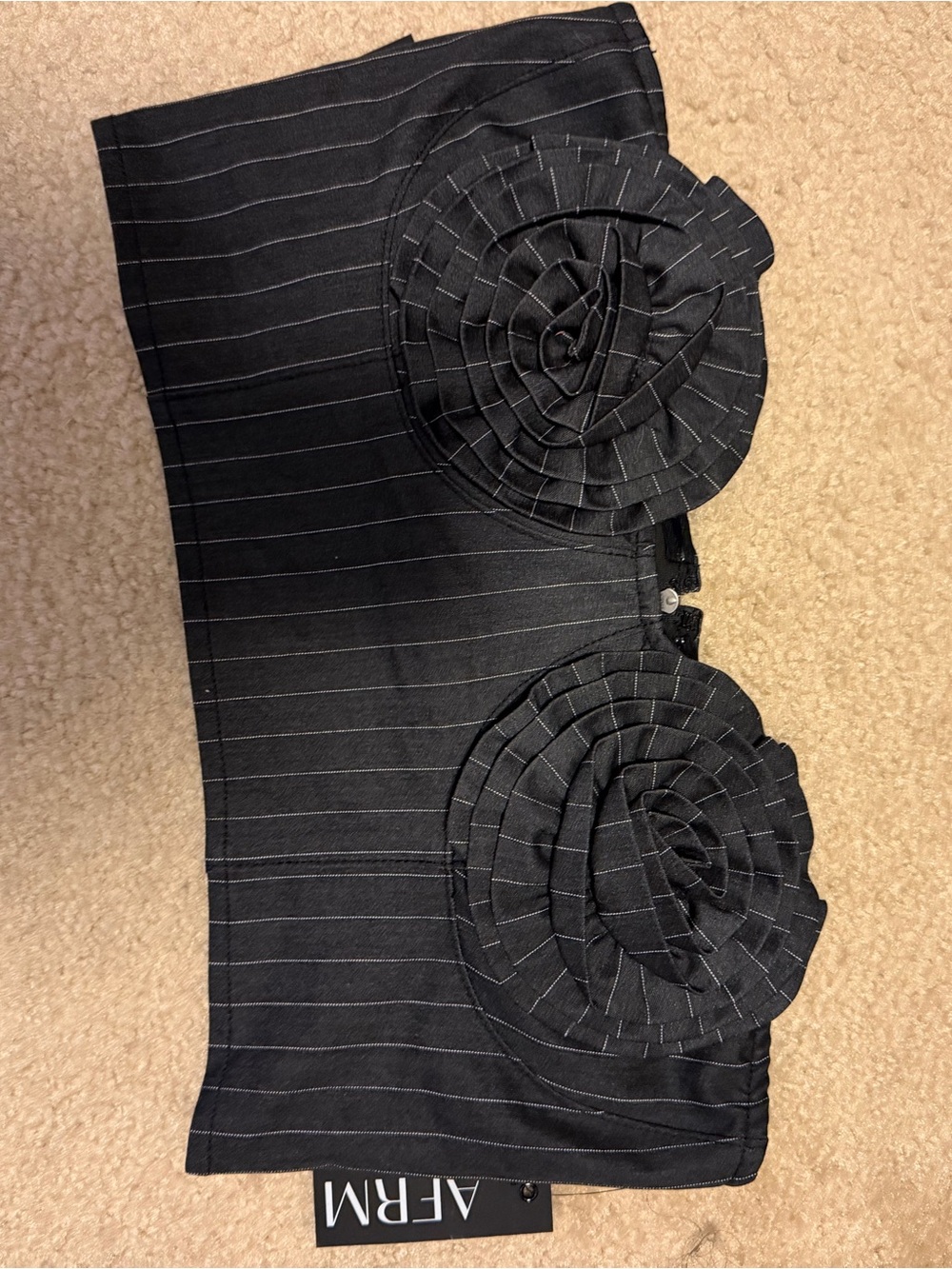 AFRM Charcoal Kiko Pinstripe Strapless Rosette Bustier Top - Picture 4 of 4